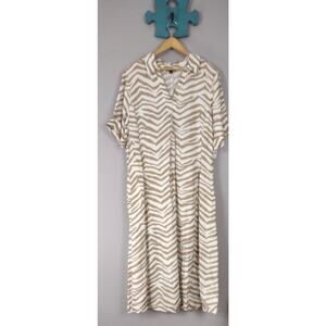 ALFANI Summer Short Sleeve Linen Maxi Dress Size XL Safari animal stripe print